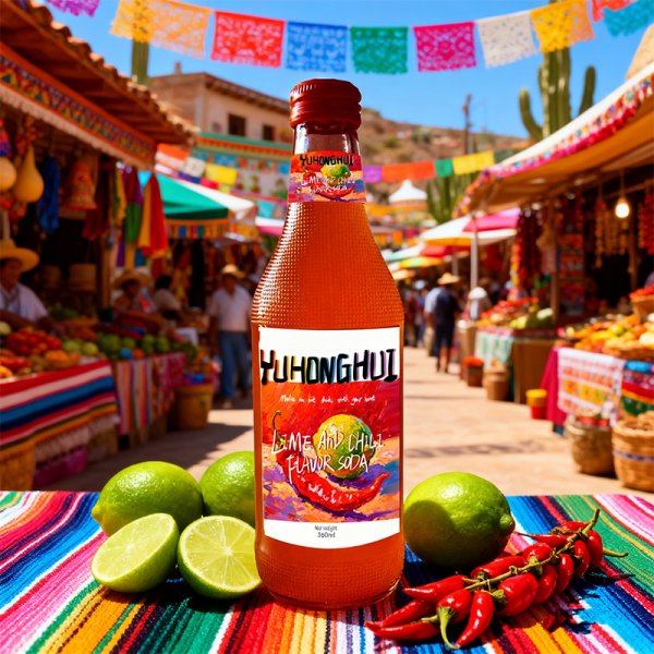 -Premium 360ml Glass Bottle Twist-Off Cap All-Natural Carbonated Lime Chili Soda with Coffee Flavours Bulk Private Label (318)