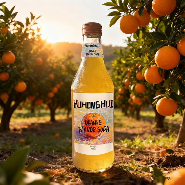 Premium 360ml Carbonated Orange Soda All-Natural Fruity Coffee Customizable Glass Bottle Twist-Off Cap Private Label Bulk (313)