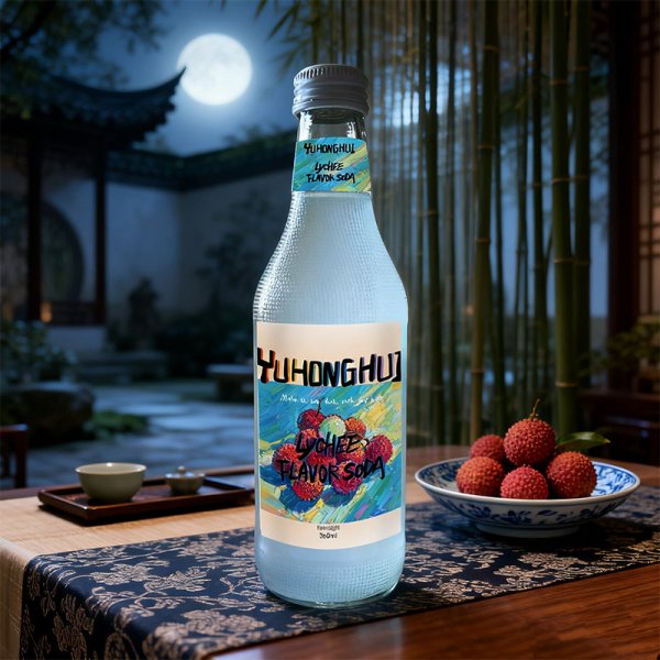 Premium 360ml Glass Bottle Carbonated Lychee Soda All-Natural Sweet Taste Twist-Off Cap Private Label Bulk Include Tea Fruit (304)