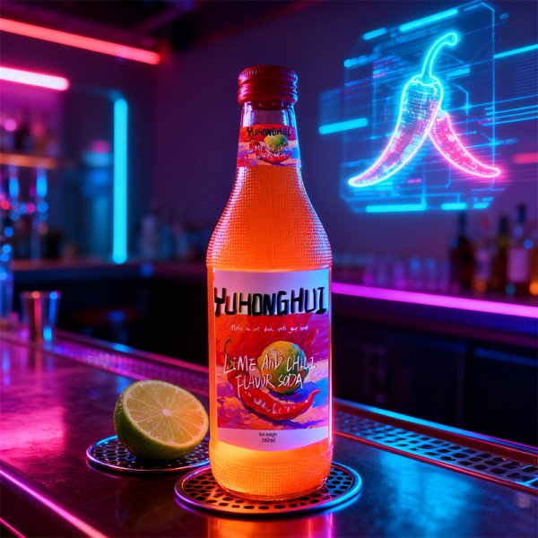 -Premium 360ml Glass Bottle Twist-Off Cap All-Natural Carbonated Lime Chili Soda with Coffee Flavours Bulk Private Label (317)