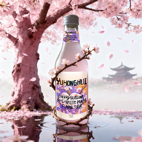 Customizable 360ml Glass Bottle with Twist Off Cap All-Natural Carbonated White Peach and Fruity Coffee Flavored Soda (267)