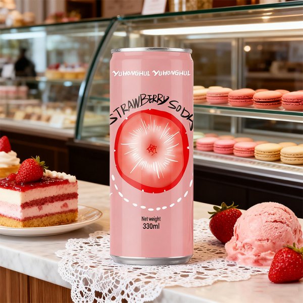 Strawberry Flavored Sparkling Soda Sugar-Free Carbonated Drink Sleek 330ml OEM ODM Custom Flavor Options Available (408)