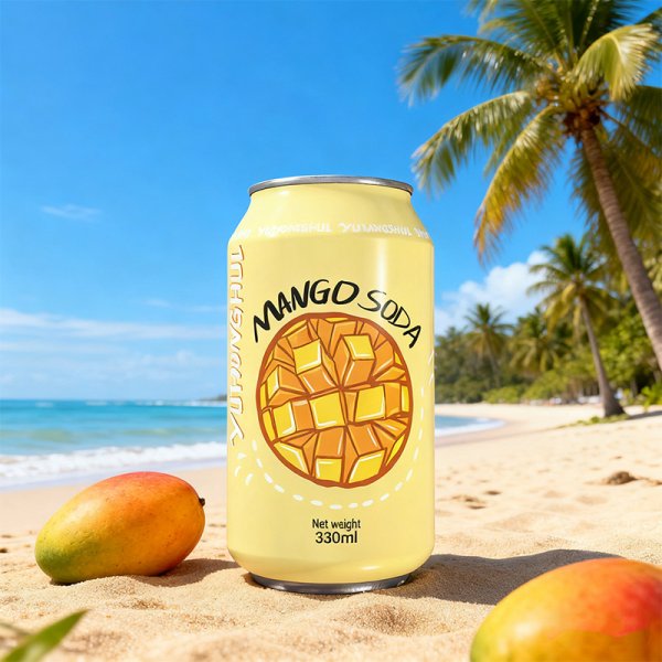 Standard 330 All-Natural Carbonated Mango Soda Ripe Fruit Sparkling Soft Drink Aluminum Can Halal Certified for Private Label (468)