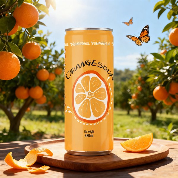 Portable Sugar-Free Orange Sparkling Beverage 330ml Sleek Aluminum Can Fruit-Flavored Soda, Custom Flavor Options Provided (413)