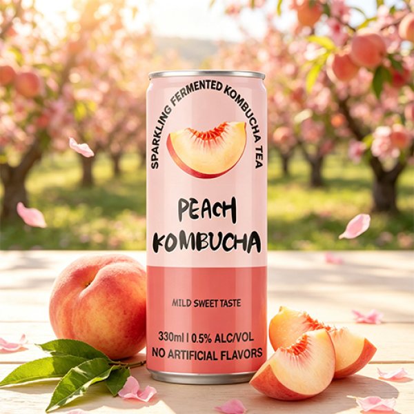 Sleek330 Peach Sparkling Fermented Kombucha (3009)
