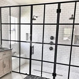 Modern Black Framed Tempered Glass Shower Enclosure with Grid Design|Globalstar Glass