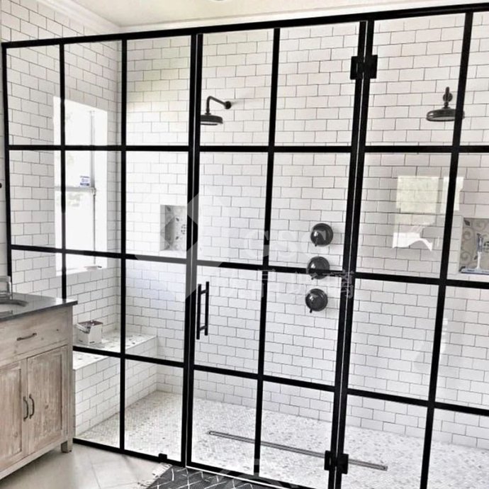 Modern Black Framed Tempered Glass Shower Enclosure with Grid Design|Globalstar Glass