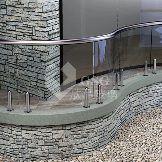 Curved Stainless Steel Post Glass Railing with Tempered Glass Panels|Globalstar Glass