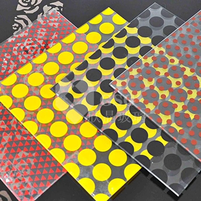 Colorful Dot and Triangle Pattern Decorative Glass|Custom Art Glass|Globalstar Glass