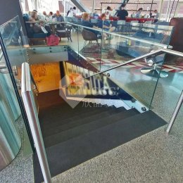 Commercial Tempered Glass Stair Railing with Stainless Steel Handrail|Custom Glass Balustrade|Globalstar Glass