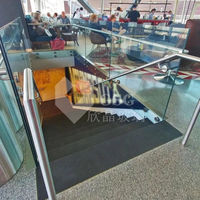 Commercial Tempered Glass Stair Railing with Stainless Steel Handrail|Custom Glass Balustrade|Globalstar Glass
