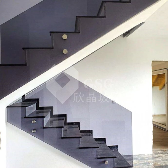 Black Tempered Glass Stair Railing|Modern Indoor Glass Staircase Balustrade|Globalstar Glass