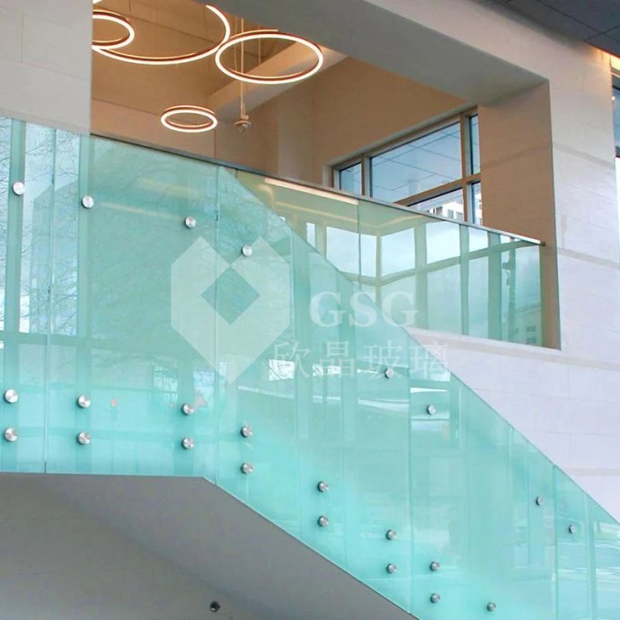 Modern Tempered Laminated Glass Stair Railing with Point Fixed Hardware|Globalstar Glass