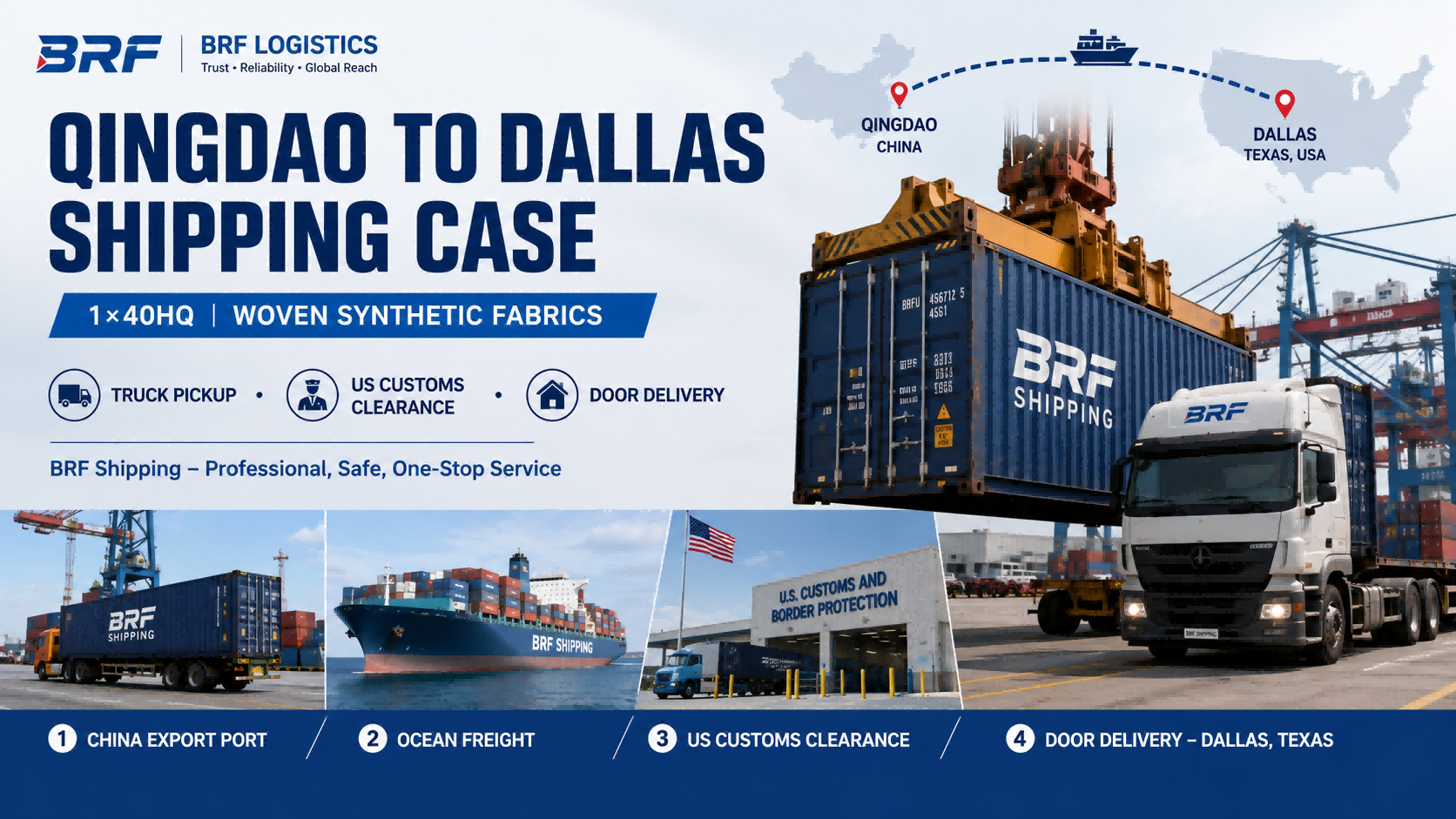 Qingdao to Dallas Shipping Case 40HQ Woven Synthetic Fabrics Door Delivery(1)