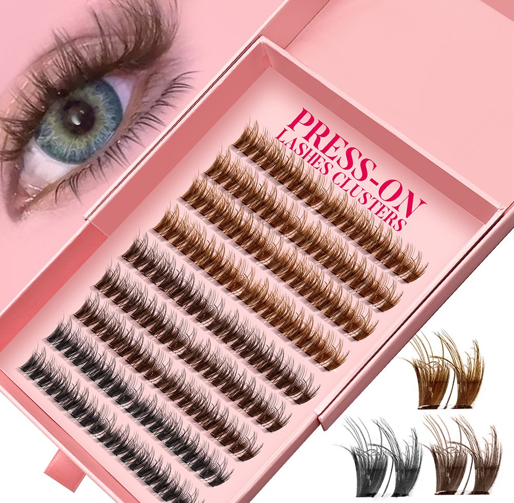 7-15 Day Long-lasting Brown Fluffy Self Adhesive Cluster Lashes Custom Logo Pre-Glued Lashes Eyelashes No Glue Need Anime Lashes