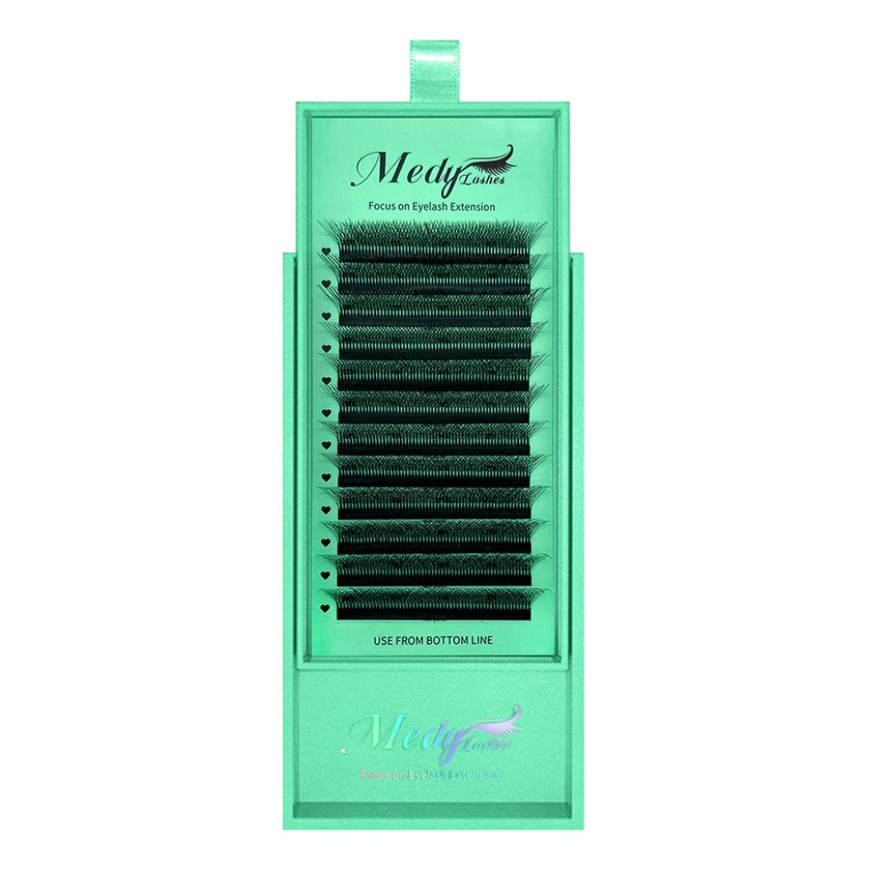 Pestanas postiças Medylashes 8dw em formato Y, preto e castanho, 2D, duas pontas divididas, pestanas individuais, volume pré-fabricado, maquilhagem em leque