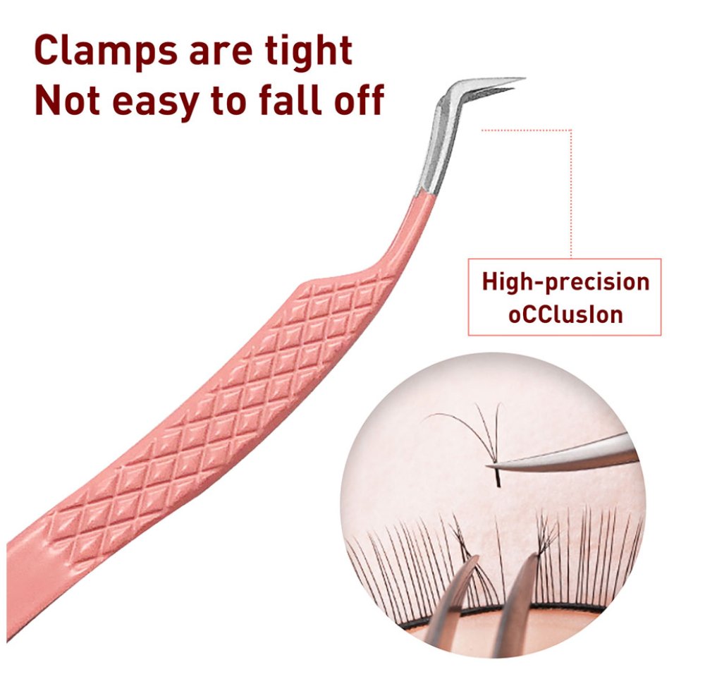 NZ-1 Pinça profissional para pestanas, pinça superdura em aço inoxidável rosa com pontas de fibra, pinça antiestática de alta precisão para maquilhagem 