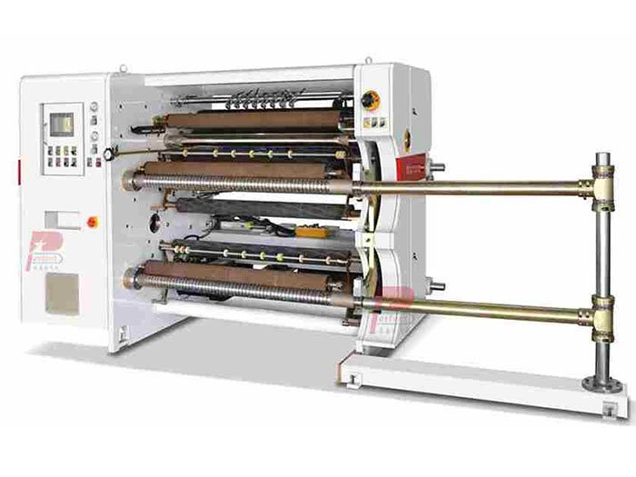 Máquina automática de corte longitudinal y rebobinado para papel autoadhesivo sintético térmico
