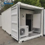 Electric swing door on portable cold storage unit