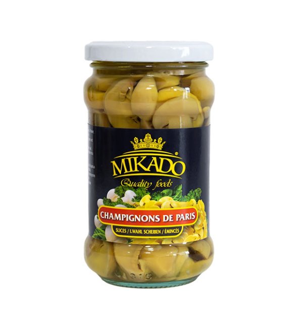 Canned mushroom slices in jars