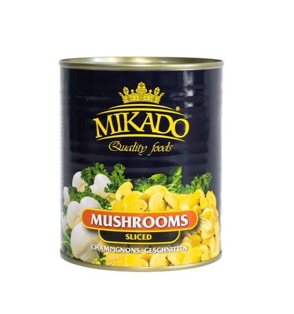 Canned mushroom slices in tins