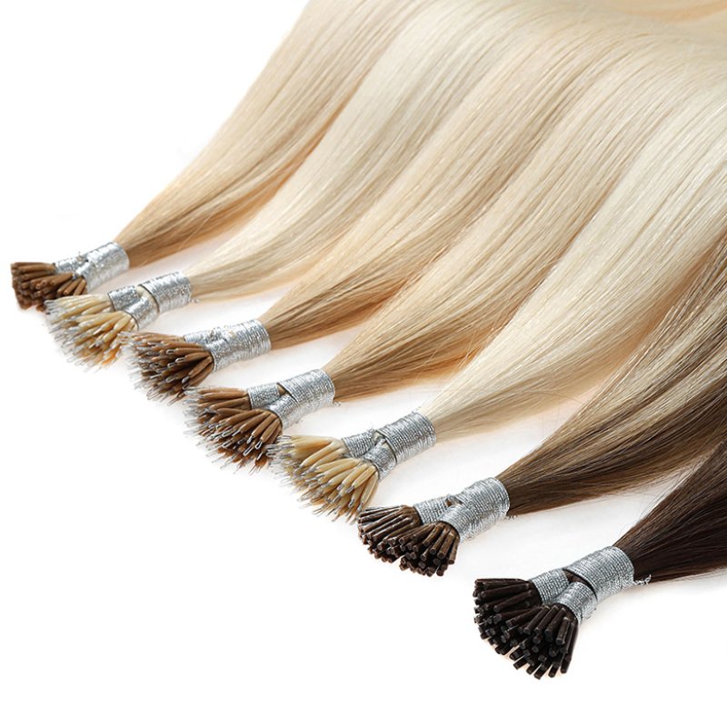 nano bead hair extensions close-up with soft strands