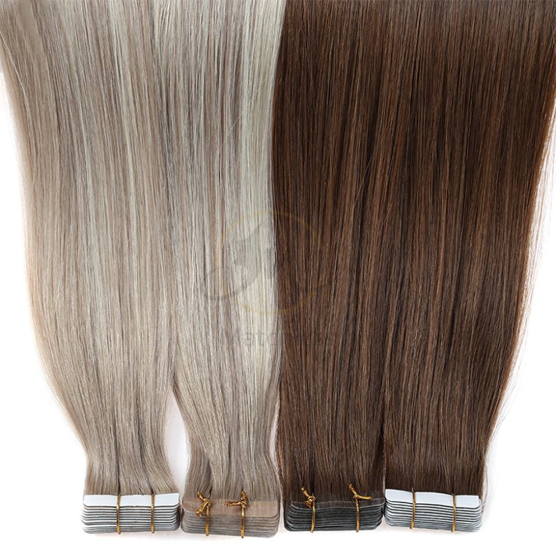 white tape wefts in different human hair shades