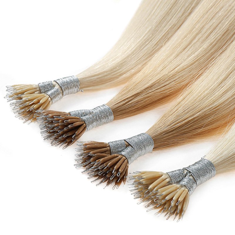 nano bead hair extensions close-up with soft strands