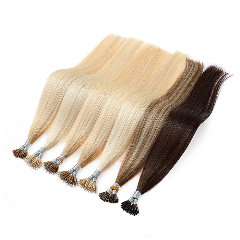 elastic nano hair extension strands arranged by color