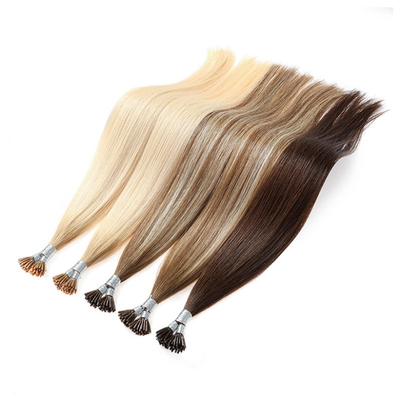 side-by-side display of keratin extensions in different hair colors