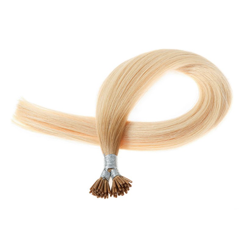 platinum blonde U-tip keratin extensions with soft shine