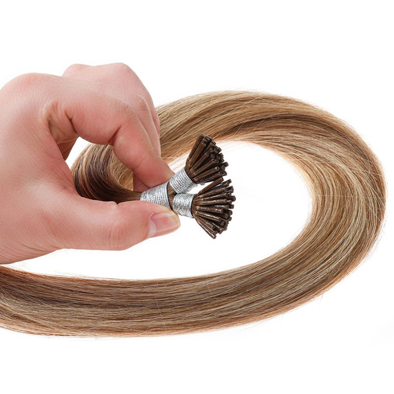 ombré brown to blonde Y-tip keratin extensions