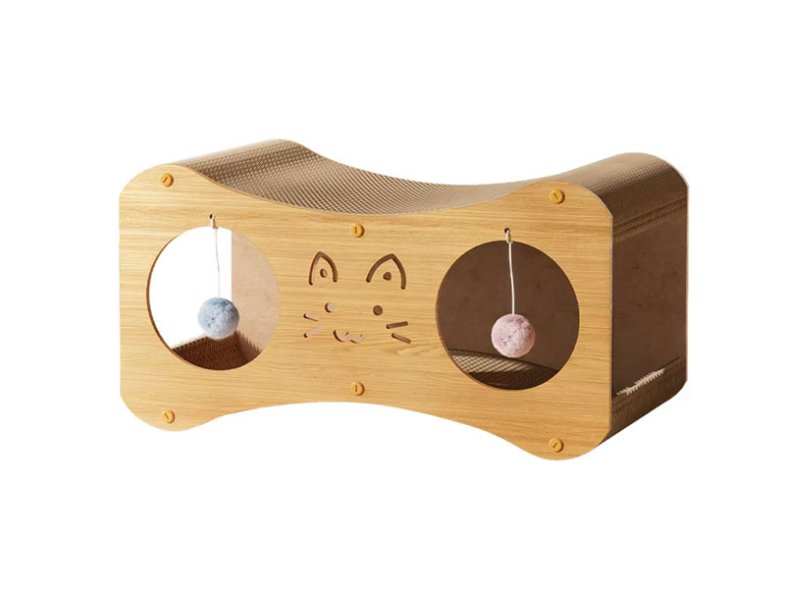 Multi-Functional Cat Scratcher and House with Teaser Ball Removable Corrugated Paper Core