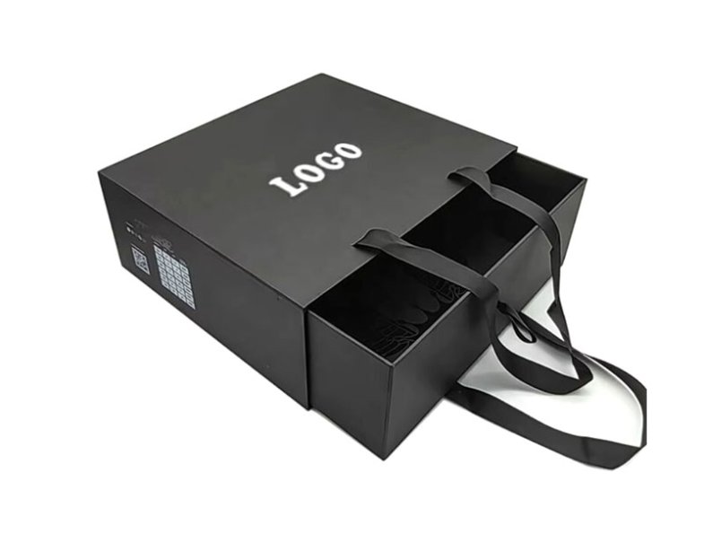 Custom logo luxury black cardboard empty paper drawer shoes boxes for packiging with handle