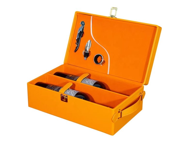 OEM Champagne Red Wine Box Leather Gift Set Wine Packaging Box for 2 Bottles Luxury Box Wine Bottle Giftbox