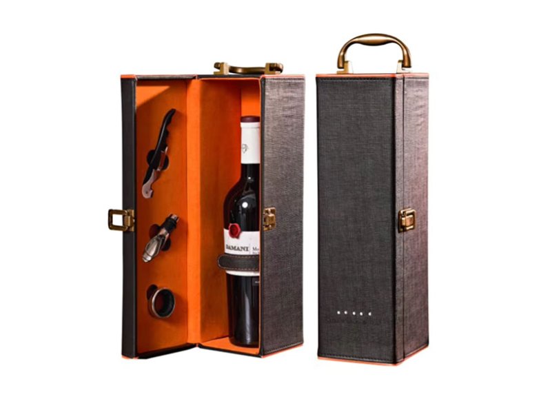 PU Leather Red Wine Gift Box Single Leather Red Wine Set Bottle Packaging Paper Box Fancy Red Wine Gift Box