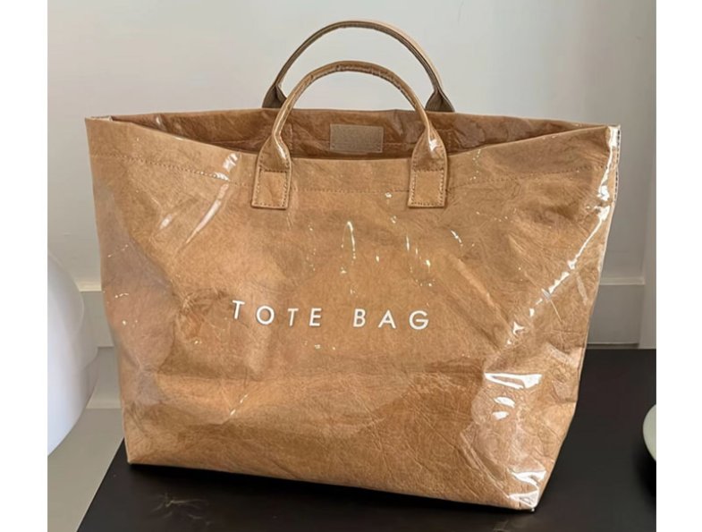 Custom Logo Fashion Washable Kraft Paper Shopping Tote Bags With Handles