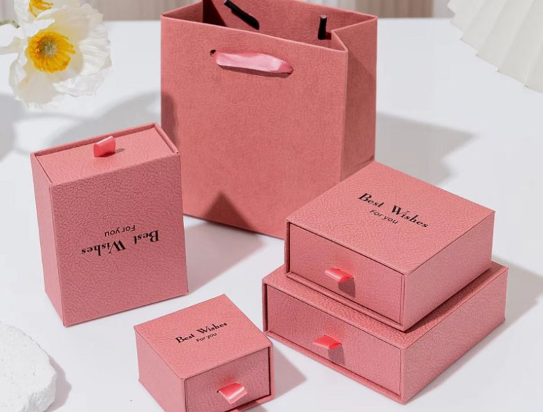 Factory Direct Stock Cherry Blossom Pink Square Paper Jewelry Box for Earrings Bracelet Ring Necklace Packaging Great Gifts