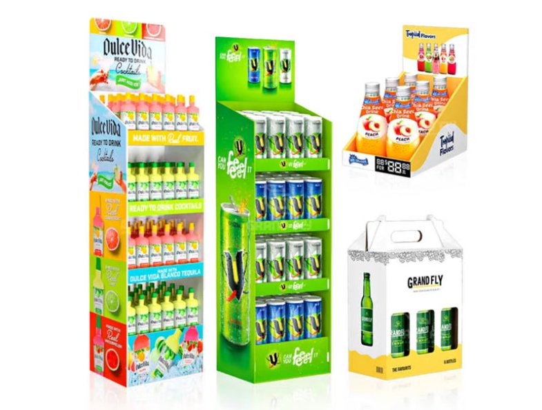 Custom Beverage Cardboard Display Stand Supermarket Retail Fruit Juice Drink Display Stand Corrugate Paper Display Racks