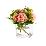 medium-sized clear square vase arranged with floral bouquets for boutique store displays