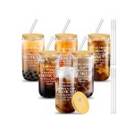 Oval Glass Cup with Straw and Wooden Lid