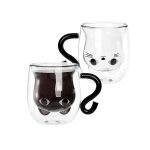 Double Wall Glass Cup with Cat Design