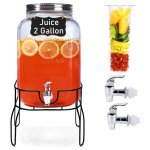 Embossed Glass Drink Dispenser with Metal Stand（3）