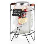 Embossed Glass Drink Dispenser with Metal Stand （1）