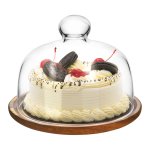 1.1 Clear Glass Cake Dome with Wooden Base