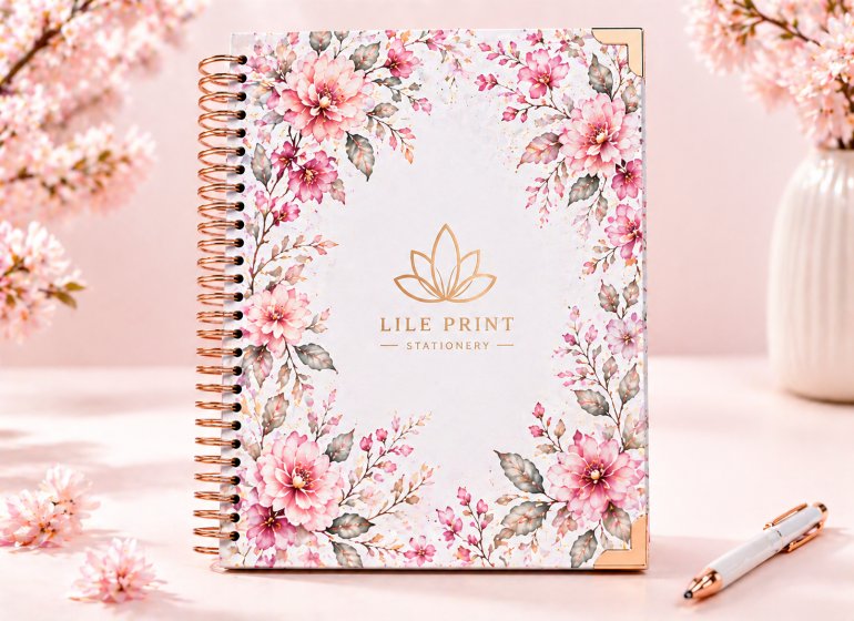 Custom Floral Spiral Daily Planner with Metal Corner Protectors