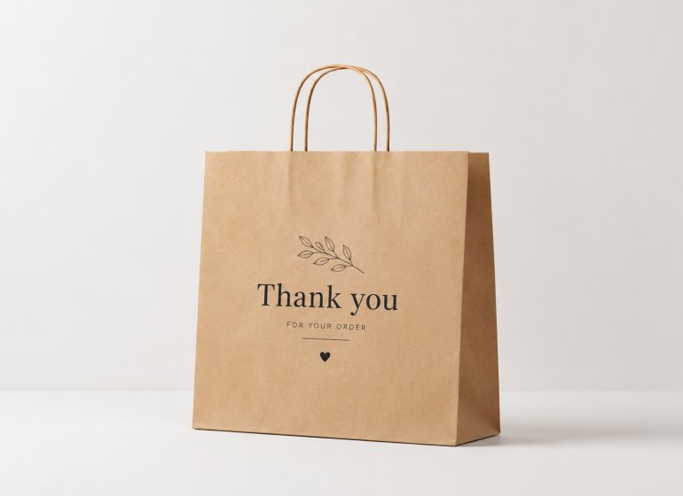 Custom Kraft Paper Shopping Bag With Twisted Handles