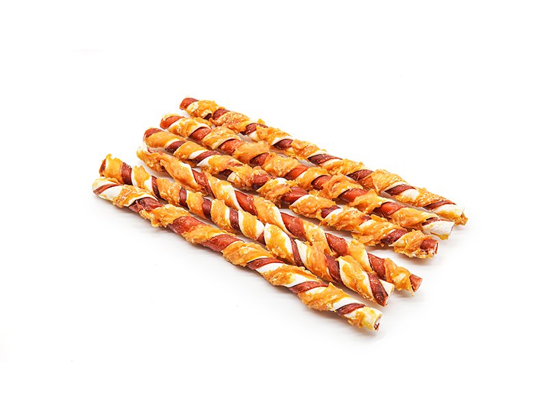 AC09F Chicken wrap double color rawhide stick