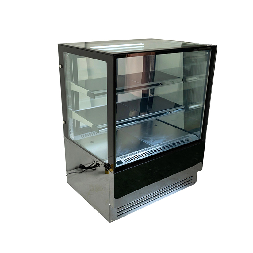 Vertical right angle cake cabinet (black front convex)