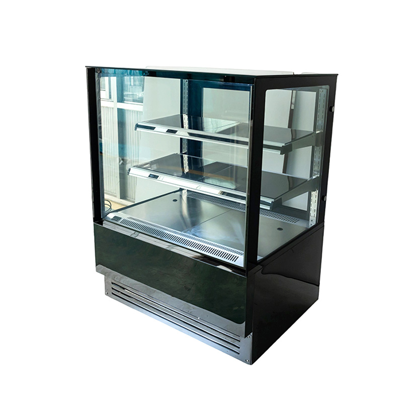 Vertical right angle cake cabinet (black front convex)